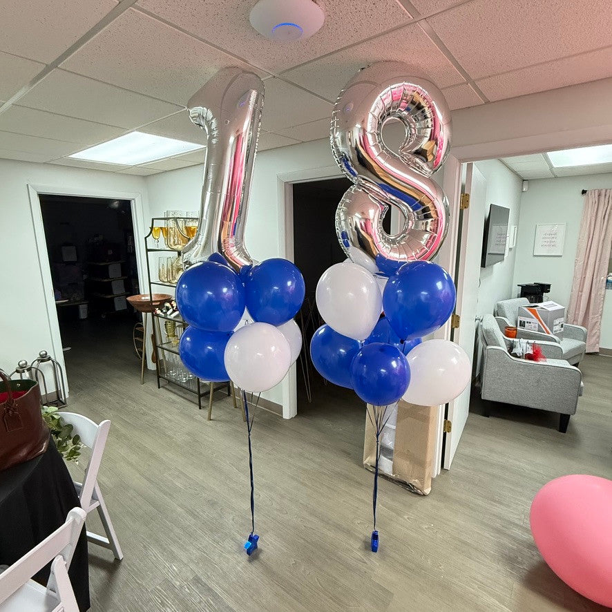 Custom helium balloon design for an eighteenth birthday